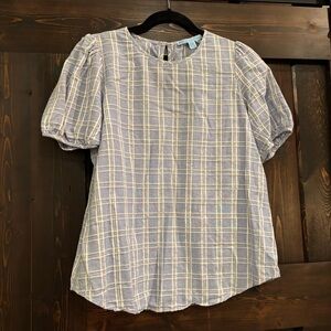 ❗️FINAL❗️Draper James Light Blue Plaid Puff Sleeve Blouse Large